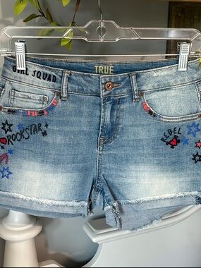 Denim Jean Shorts Stretchy Womens 3 Grafitti Soft Comfy Cutoffs New